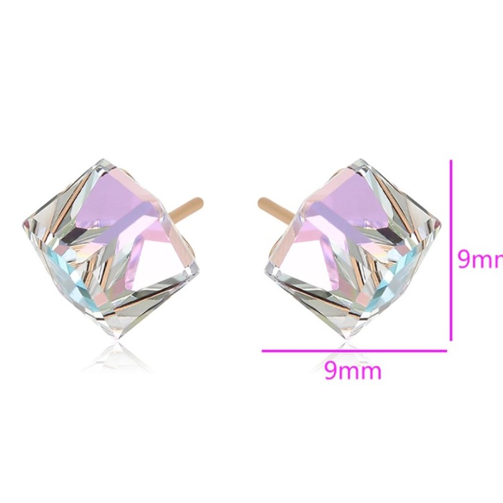 Pretty Cube Swarovski Stud Earrings - Picture 2 of 8